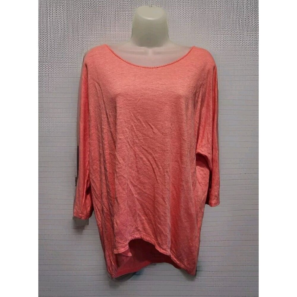 Eileen Fisher Pink 100% Linen 3/4 Dolman Sleeve Hi Low Tunic Top Sz M